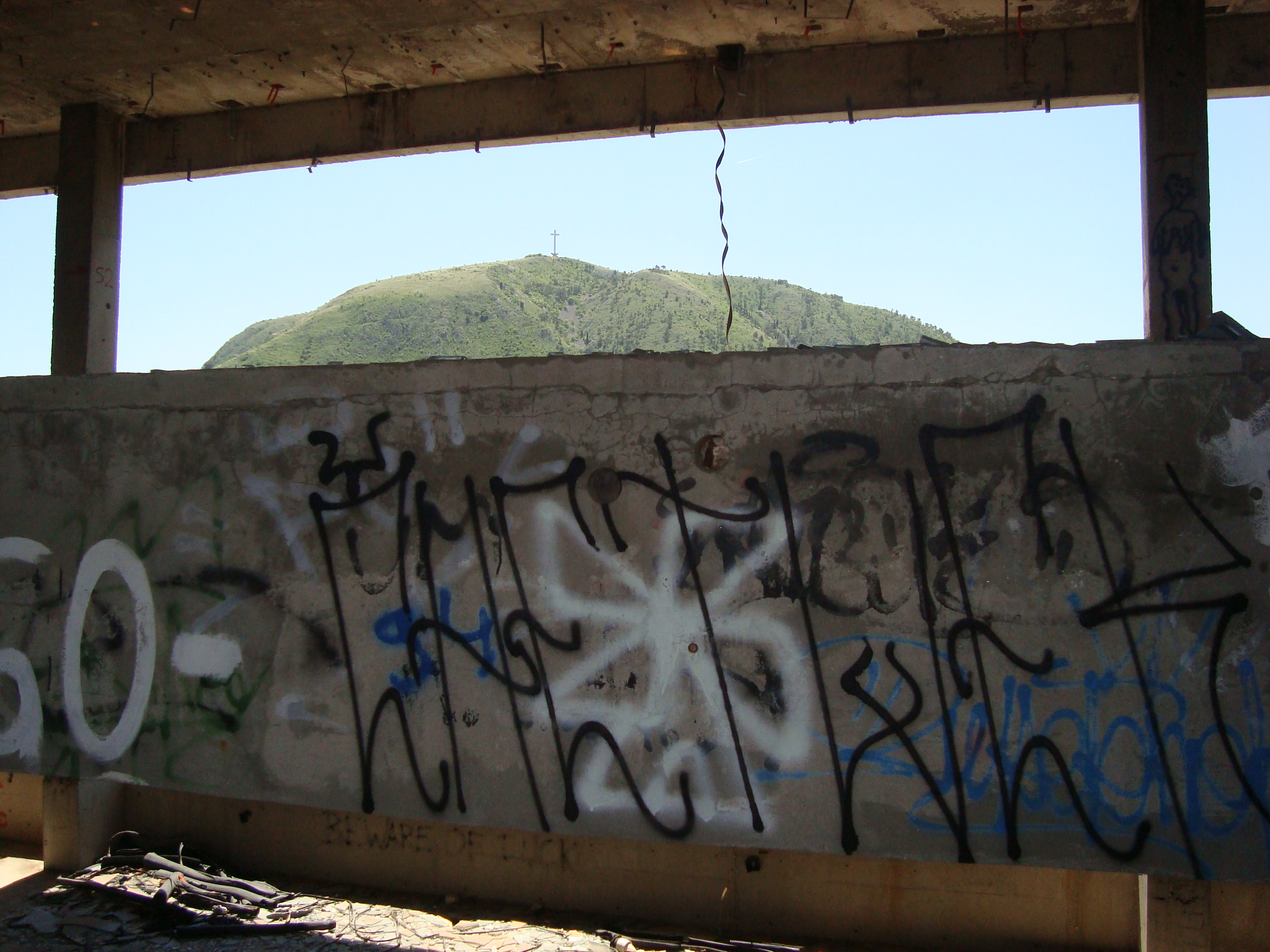 Cross on the hill, view from sniper's nest, Mostar