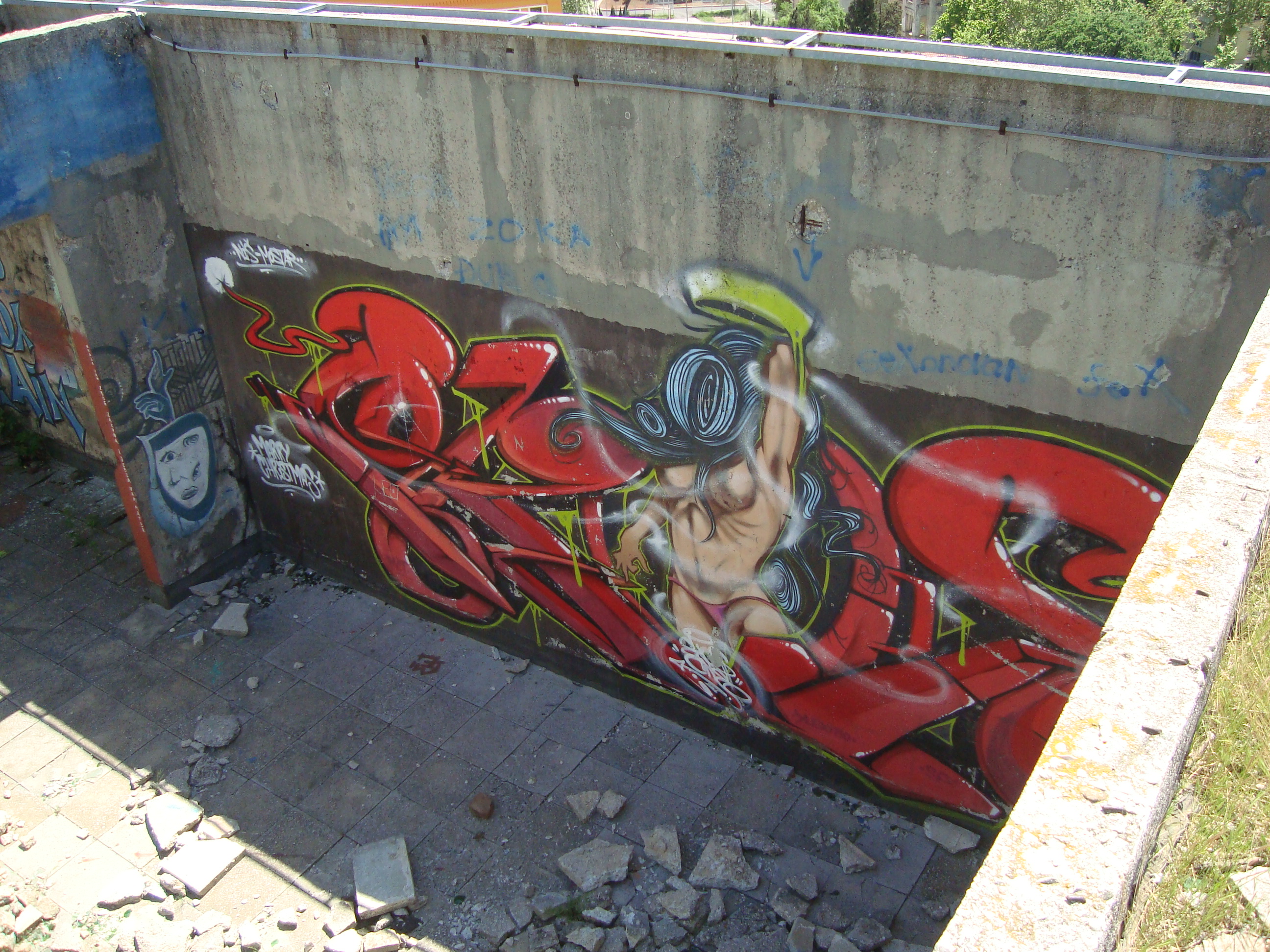 Graffiti, rooftop, sniper's nest, Mostar