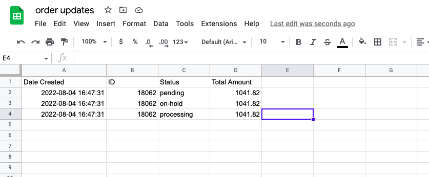 Data is appended to the Google sheet using the Google App Script doPost function