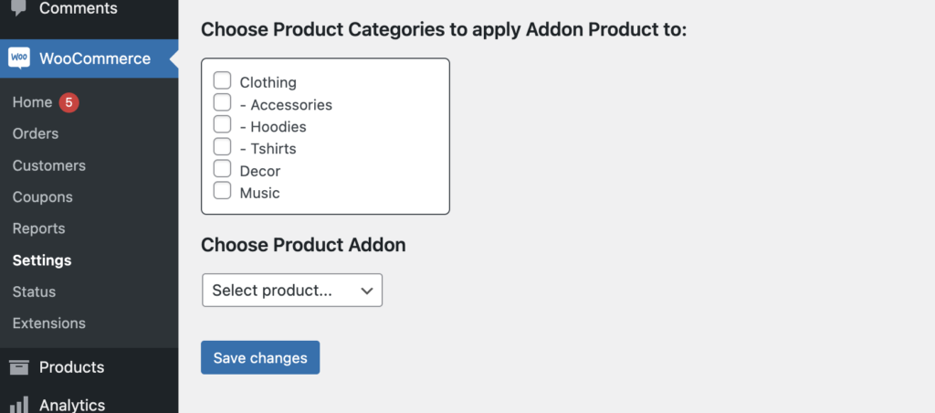 Custom WooCommerce Settings Tab with hierarchical product categories