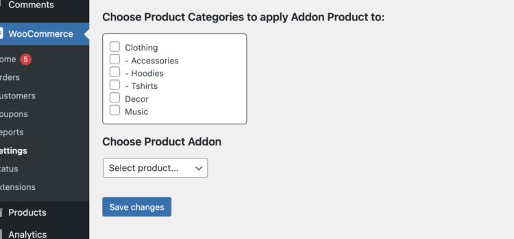 Creating Custom Settings Tab on WooCommerce Settings Page – Product Addon by Category