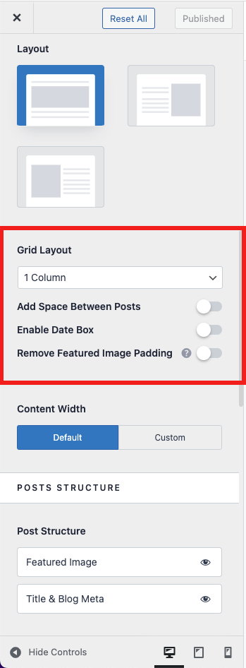 Grid Layout section on Astra Pro Blog Pro Module